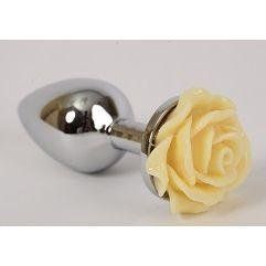 Анальний корок "Рожечка" Silver, жовтий, M, 8,5х3,5 см. 1152 фото