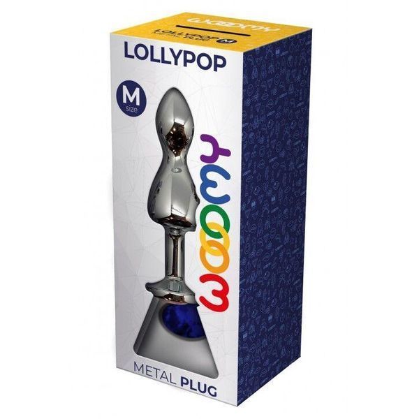 Металевий анальний затор Wooomy Lollypop Double Ball Metal Plug Blue, розмір M, 9,4х3,1 см. SO7422 фото