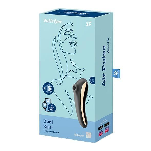 Вакуумный клиторальный стимулятор с вибрацией Satisfyer Dual Kiss Black, 18,5х4 см. SO6114 фото