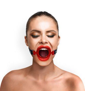 Кляп силиконовое кольцо натуральная кожа, Gag ring, Красный, 4 см. SO6706 фото