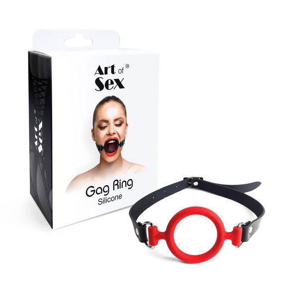 Кляп силиконовое кольцо натуральная кожа, Gag ring, Красный, 4 см. SO6706 фото