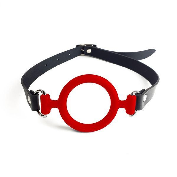 Кляп силиконовое кольцо натуральная кожа, Gag ring, Красный, 4 см. SO6706 фото