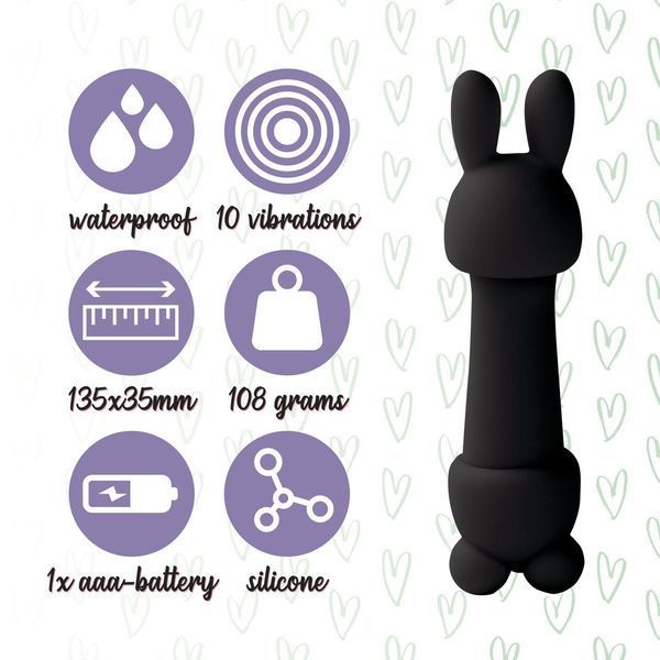 Мінівибратор із двома насадками FeelzToys Mister Bunny Black, 13,5х3,5 см. SO4438 фото