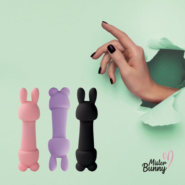 Мінівибратор із двома насадками FeelzToys Mister Bunny Black, 13,5х3,5 см. SO4438 фото