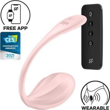 Смарт-віброяйце з пультом дистанційного керування Satisfyer Ribbed Petal Connect App Rose, 23х3,9 см. SX1222 фото