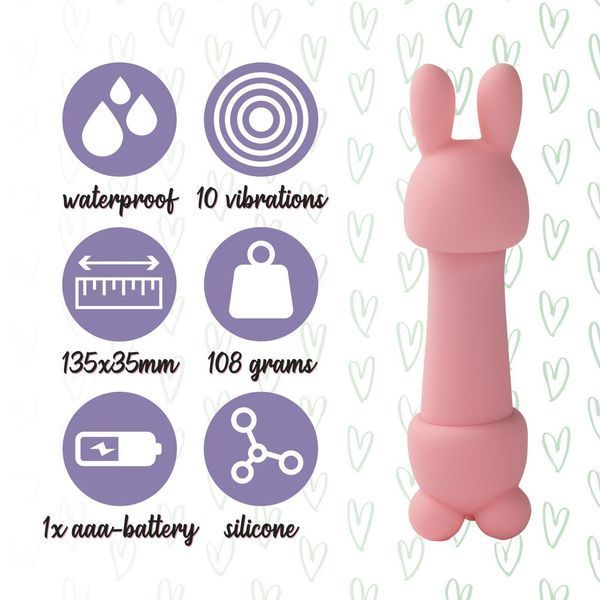Мінівибратор із двома насадками FeelzToys Mister Bunny Pink, 13,5х3,5 см. SO4437 фото