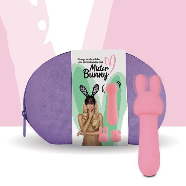 Мінівибратор із двома насадками FeelzToys Mister Bunny Pink, 13,5х3,5 см. SO4437 фото