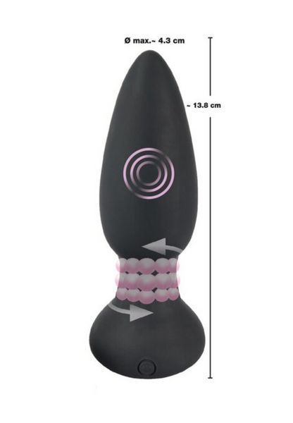 Анальна пробка з ротацією та пультом ДУ Black Velvets Remote Controlled Rotating & Vibrating Plug, 14,2 х4,1 см 61325964260000 фото