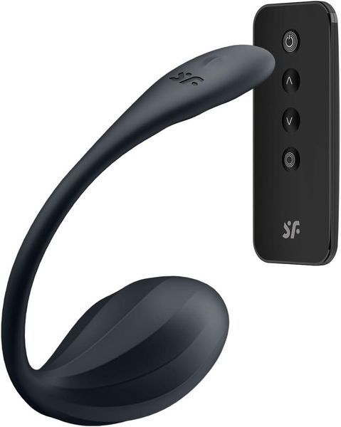 Смарт-віброяйце з пультом дистанційного керування Satisfyer Ribbed Petal Connect App Black, 23х3,9 см. SX1221 фото