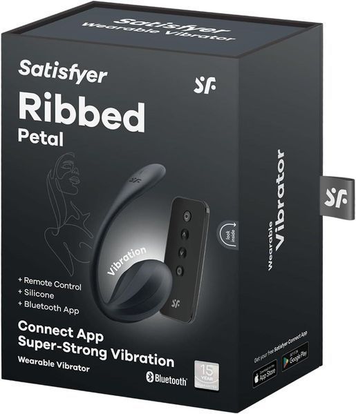 Смарт-віброяйце з пультом дистанційного керування Satisfyer Ribbed Petal Connect App Black, 23х3,9 см. SX1221 фото