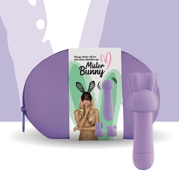 Мінівібратор із двома насадками FeelzToys Mister Bunny Purple, 13,5х3,5 см. SO4439 фото