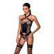 Сетчатый комплект корсет с халтером, съемные подвязки и трусики Amanda Corset black, S/M, L/XL, XXL/XXXL SO5319 фото 1