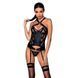Сетчатый комплект с узором: корсет с халтером, подвязки, трусики Hima Corset black, S/M, L/XL, XXL/XXXL SO5350 фото 1