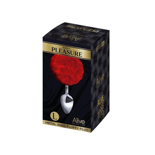 Металева анальна пробка Кролячий хвостик Alive Fluffy Plug Red, розмір L, 9х4 см. SO6320 фото