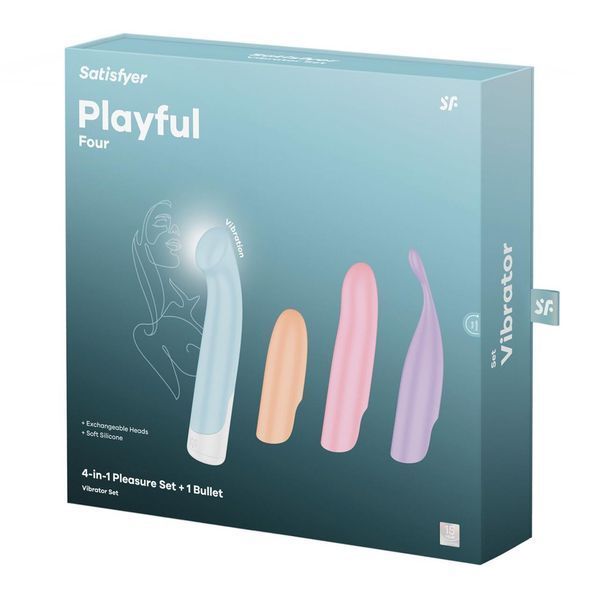 Вібратор із насадками набір 4-в-1 Satisfyer Playful Four, вібратор і 4 насадки, 12 режимів SX2182 фото