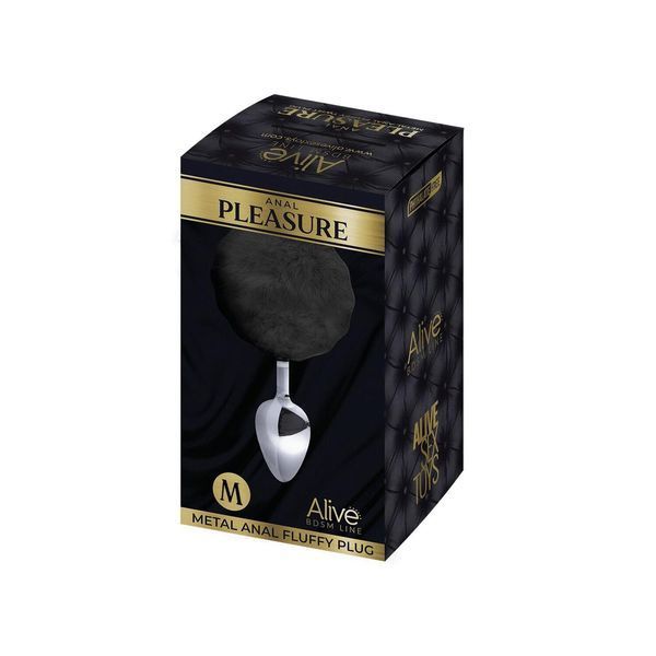 Металева анальна пробка Кролячий хвостик Alive Fluffy Plug Black, розмір M, 8х3,4 см. SO6315 фото