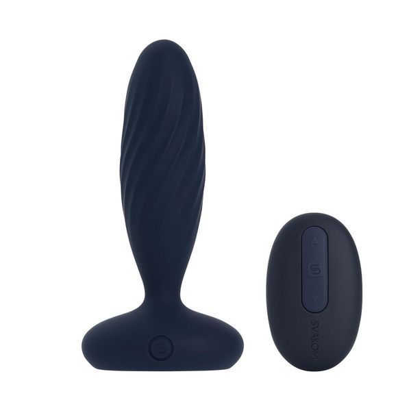 Анальная смарт-вибропробка с пульсацией и пультом ДУ Svakom Jordan Navy Blue, 12х3,2 см. SX0727 фото