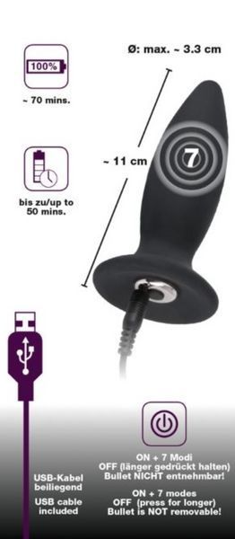 Анальна пробка з вібрацією Black Velvets Small Rechargeable Plug від Orion, 11х3,3 см. 430297 фото