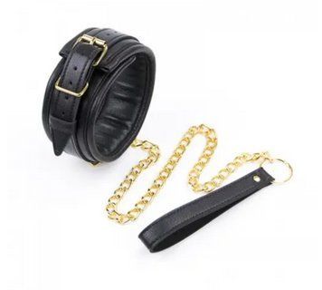 Ошейник с поводком DS Fetish Collar black with leash 262402083 фото