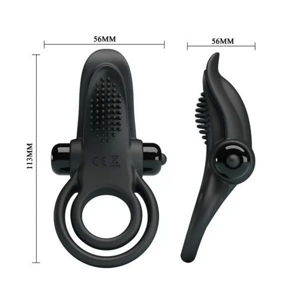 Двойное эрекционное кольцо с вибрацией Pretty Love "Vibrant penis ring", 11,3х5,6 см. BI-210203 фото