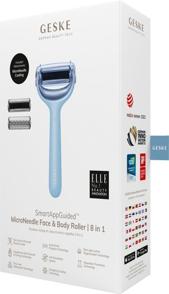 Електронний ролер для обличчя та тіла з мікроголками GESKE MicroNeedle Face&Body Roller 8в1 aquamarine HB0204 фото