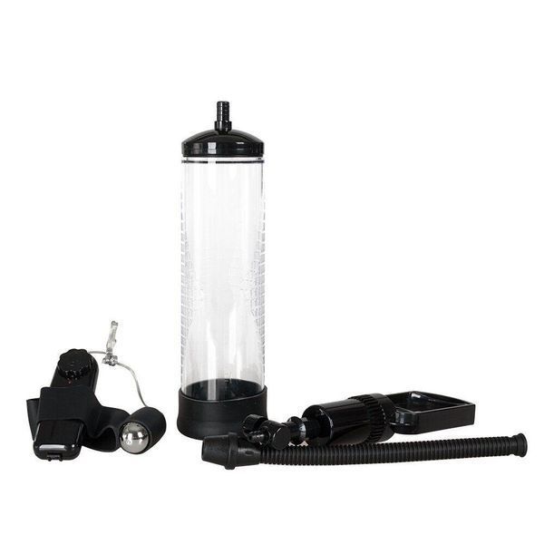 Вакуумная помпа для мужчин с вибрацией Boss Series: Powerpump MAX Vibrating - Black&Clear, 22х7 см. BS6000035 фото