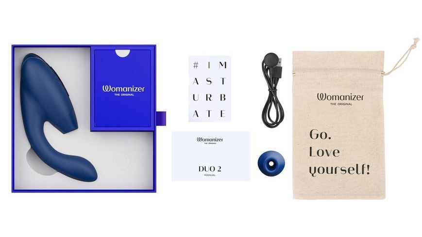 Двойной вакуумный клиторальный стимулятор с вибрацией Womanizer Duo 2 Blueberry, 20,3х3,8 см SO8756 фото