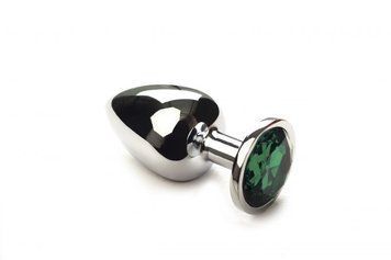 Анальна пробка з кристалом Swarovski Silver Emerald, розмір L 280933 фото