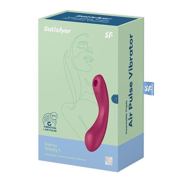 Вакуумный стимулятор с вибрацией Satisfyer Curvy Trinity 1 Red, игрушка 3в1, 18х4 см. SO8407 фото
