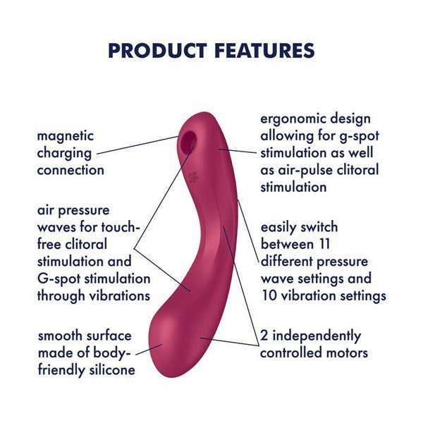 Вакуумный стимулятор с вибрацией Satisfyer Curvy Trinity 1 Red, игрушка 3в1, 18х4 см. SO8407 фото