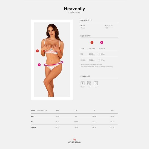 Сексуальный комплект белья Obsessive Heavenlly 2-pcs cupless set, XS/S, M/L, XL/XXL SO8175 фото