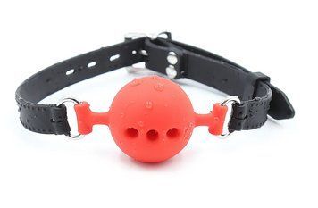 Кляп із силіконовою кулькою DS Fetish Mouth silicone gag L black/red, 5 см. 222001096 фото
