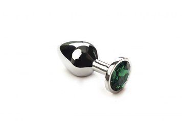 Анальна пробка з кристалом Swarovski Silver Emerald, розмір М 280943 фото