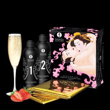 Гель для NURU-массажа Shunga Oriental Body-to-Body Sparkling Strawberry Wine (2x225 мл), в комплекте простыня SO2551 фото