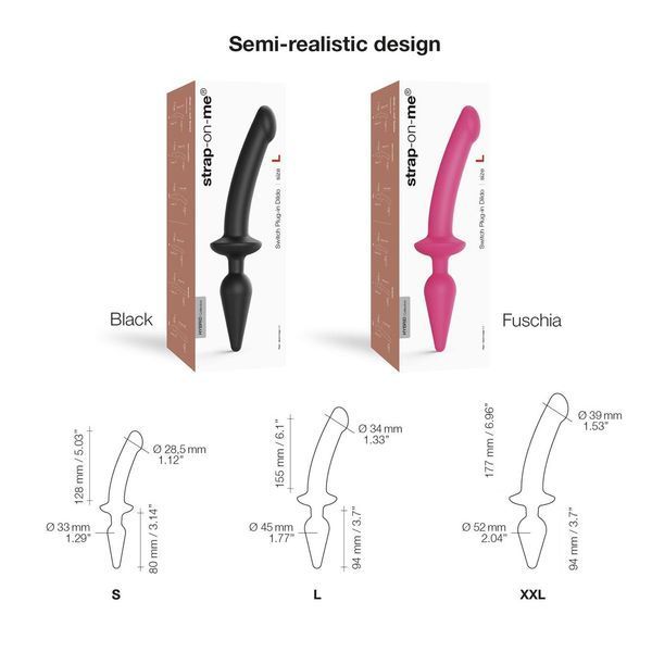 Анальная пробка с дилдо 2в1 Strap-On-Me SWITCH PLUG-IN REALISTIC DILDO Black L, диаметр 4,5/3,4 см SO6828 фото