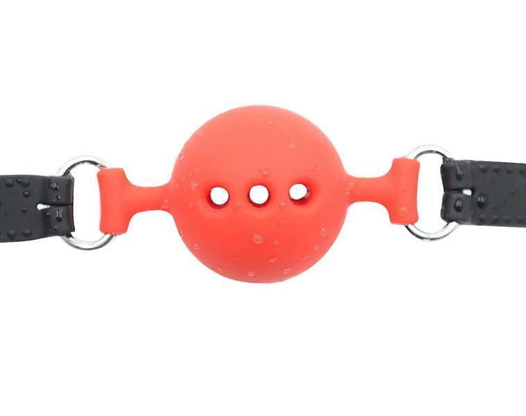 Кляп с силиконовым шариком DS Fetish Mouth silicone gag L black/red, 5 см. 222001096 фото