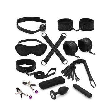 Набір Liebe Seele Black Lace and Neoprene 11pcs Bondage Kit, анальна пробка з кристалом, вібропуля SO9509 фото