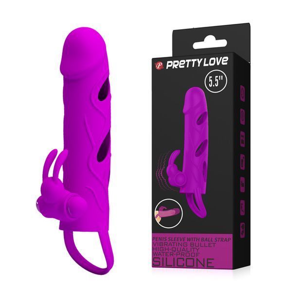 Насадка на член с вибрацией Pretty Love 5,5" Vibrating Penis Sleeve Purple, 14х3,3 см. BI-026216-1 фото