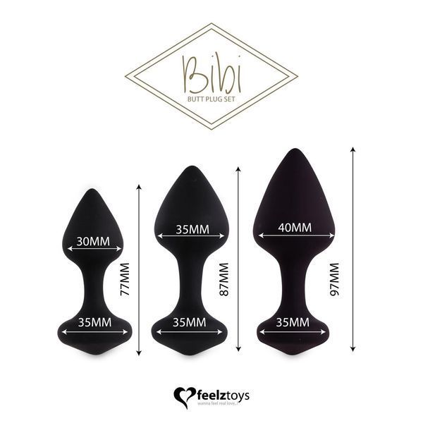 Набір силіконових анальних пробок FeelzToys &mdash; Bibi Butt Plug Set 3 pcs Black SO5065 фото