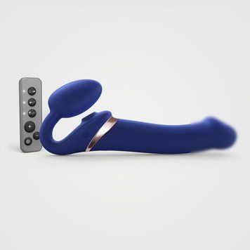 Безремневой вибрострапон с вакуумной стимуляцией Strap-On-Me MULTI ORGASM Blue L, регулируемый, 15,7х4,2 см. SO6823 фото