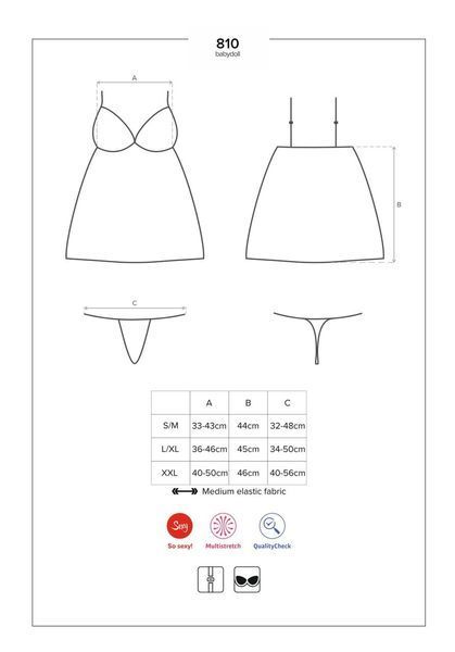 Сатиновий пеньюар з мереживом та трусики Obsessive 810-BAB-1 babydoll & thong, S/M, L/XL SO7152 фото