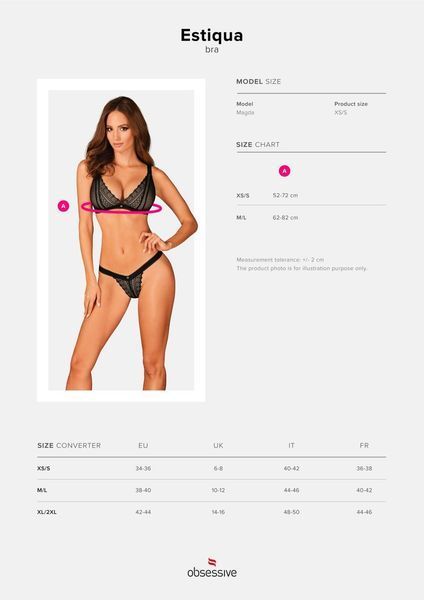 Кружевной бюстгальтер с треугольной чашкой Obsessive Estiqua bra, XS/S, M/L SO7258 фото