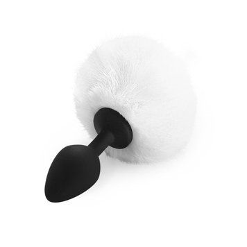 Силиконовая анальная пробка М Art of Sex - Silicone Bunny Tails Butt plug, цвет белый, 8,5х3,5 см. SO6695 фото