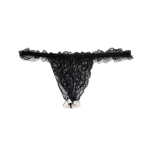 Набор Intt BRAZILIAN PANTY BLACK: трусики на резинке S-XL с жемчужным кольцом + клубничная смазка SO7129 фото