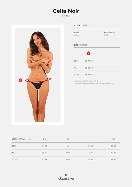 Прозрачные стринги с кружевом Obsessive Celia Noir thong, XS/S, M/L, XL/2XL SO7868 фото
