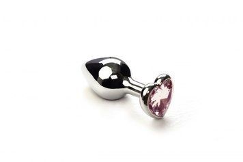 Анальний корок у формі серця з кристалом Swarovski Silver Heart Pink Topaz 280978 фото
