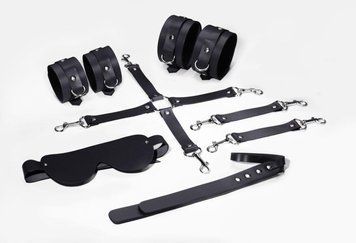 Набір для БДСМ 5 в 1 Feral Feelings BDSM Kit 5 Black, наручники, поножі, хрестовина, маска, паддл SO8272 фото
