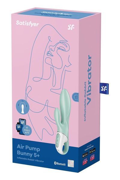 Надувний смарт вібратор-кролик Satisfyer Air Pump Bunny 5+, 20х3,7 см (надувається до 5 см) SO6718 фото
