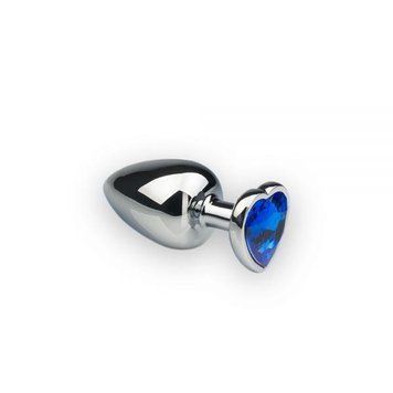 Анальна пробка у формі серця з кристалом Silver Heart Sapphire, 8,5х3,5 см 281223 фото