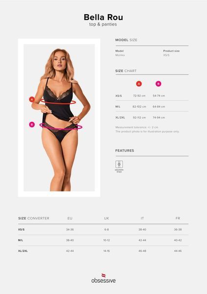 Топ та трусики Obsessive Bella Rou top & panties, XS/S, M/L, XL/2XL SO7861 фото